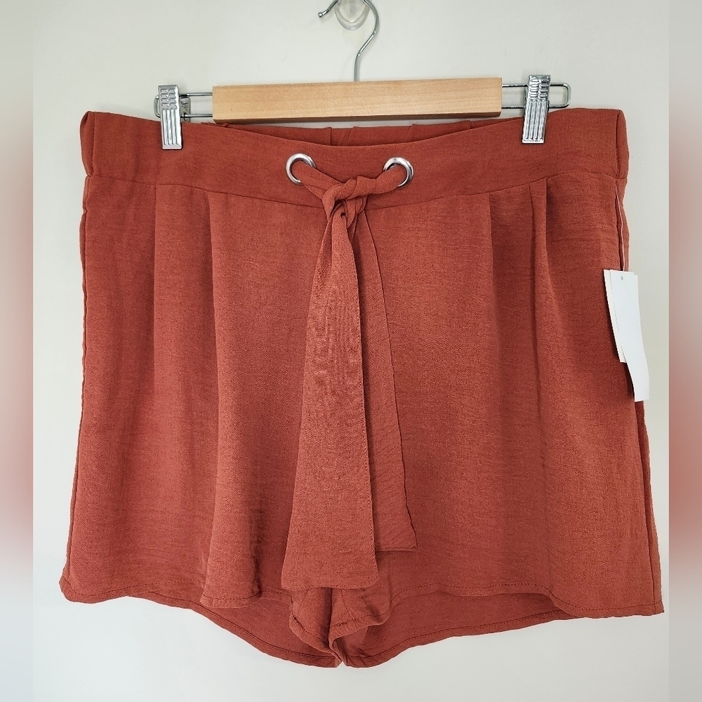 Retrology NWT Women Indie Rust Drawstring Short Large Earthy Resortwear‎ Summer